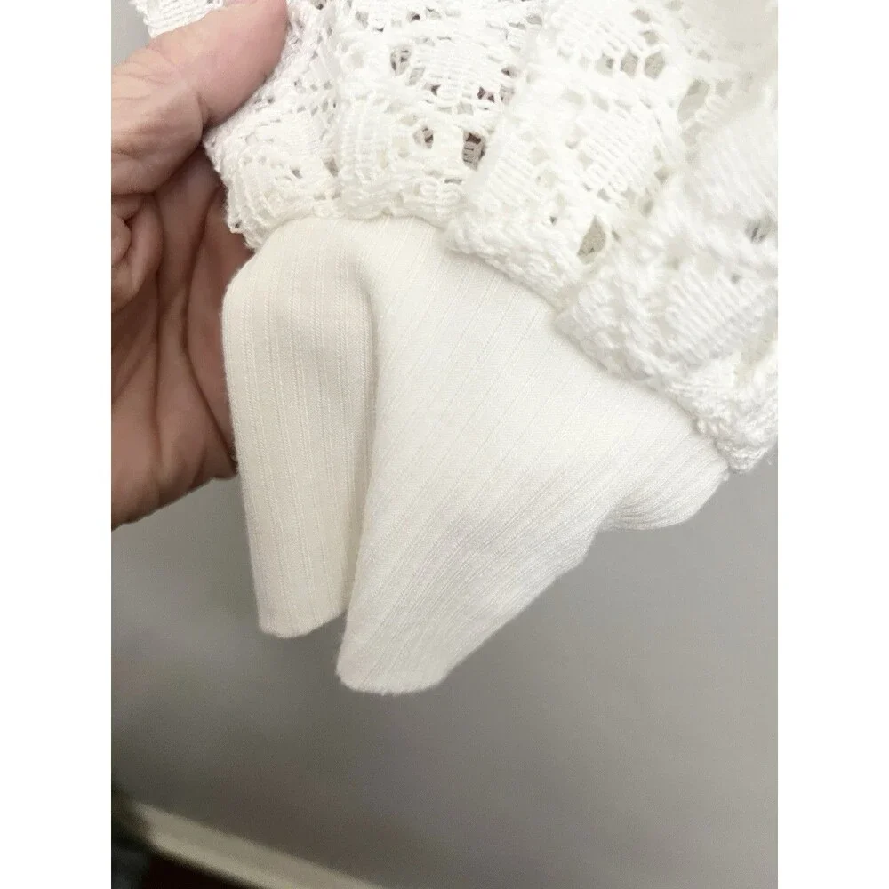 Free People Sweetest Thing White Lace Thermal Top Sz Small Boho Balloon Sleeve